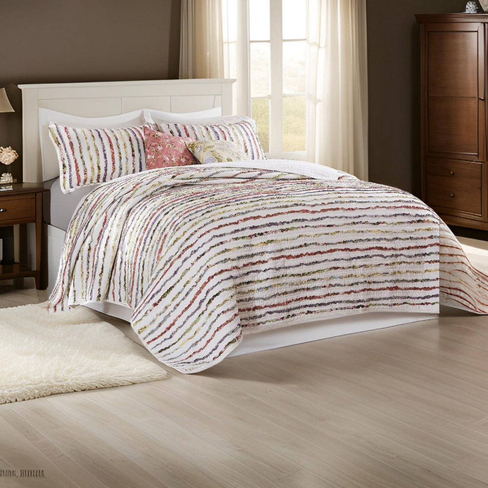 Quilt Set | 5 Piece Queen | Striped Patchwork | Multicolor