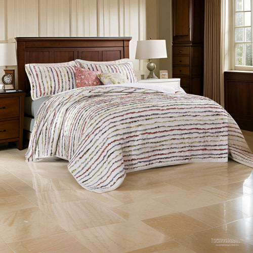 Quilt Set | 5 Piece King | Cotton | Sewn Floral Ruffles | Multicolor