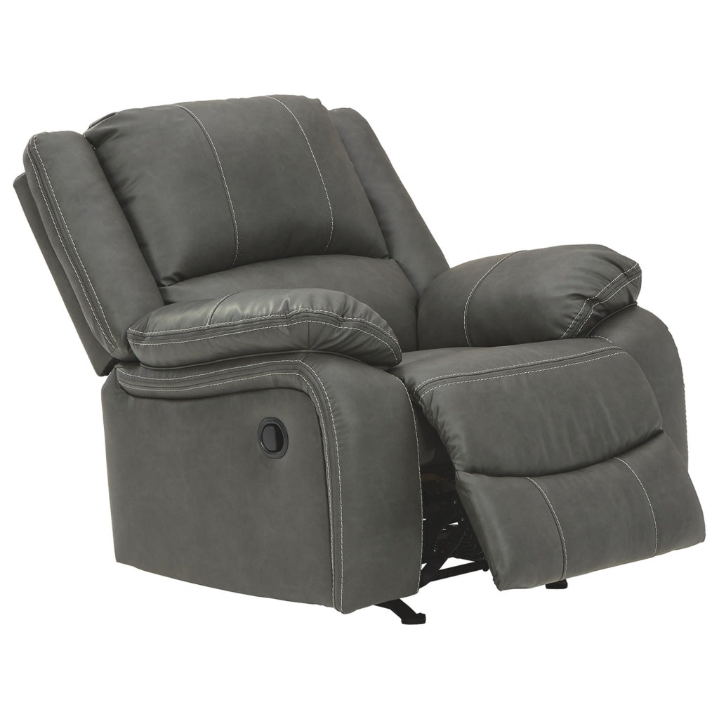 Faux Leather Upholstered Rocker Recliner with Jumbo Stitching Gray By Casagear Home BM226481