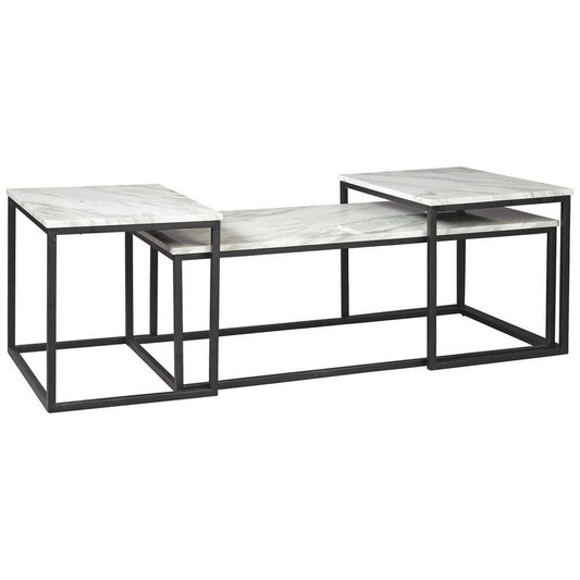 Occasional Table Set | 3 Piece | Marble Top | Metal Frame | White & Black