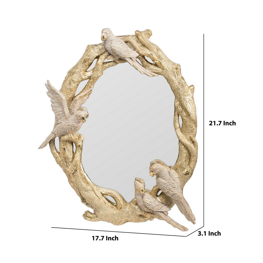 Polyresin Encased Mirror with Bird Accent, Gold By Casagear Home