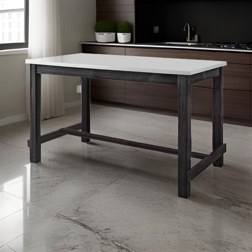 Counter Table | Rectangular Marble Top | Trestle Base | Gray