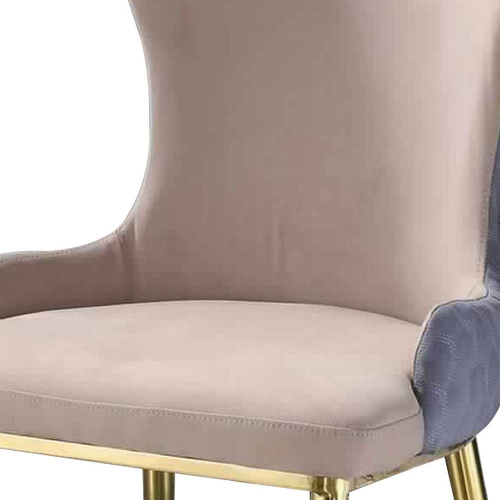 Fabric Upholstered Side Chair with Spindle Legs Set of 2 Beige and Gold BM226853