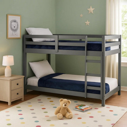 Loft Bed | Twin | Wood Frame | Built In Ladder | Gray