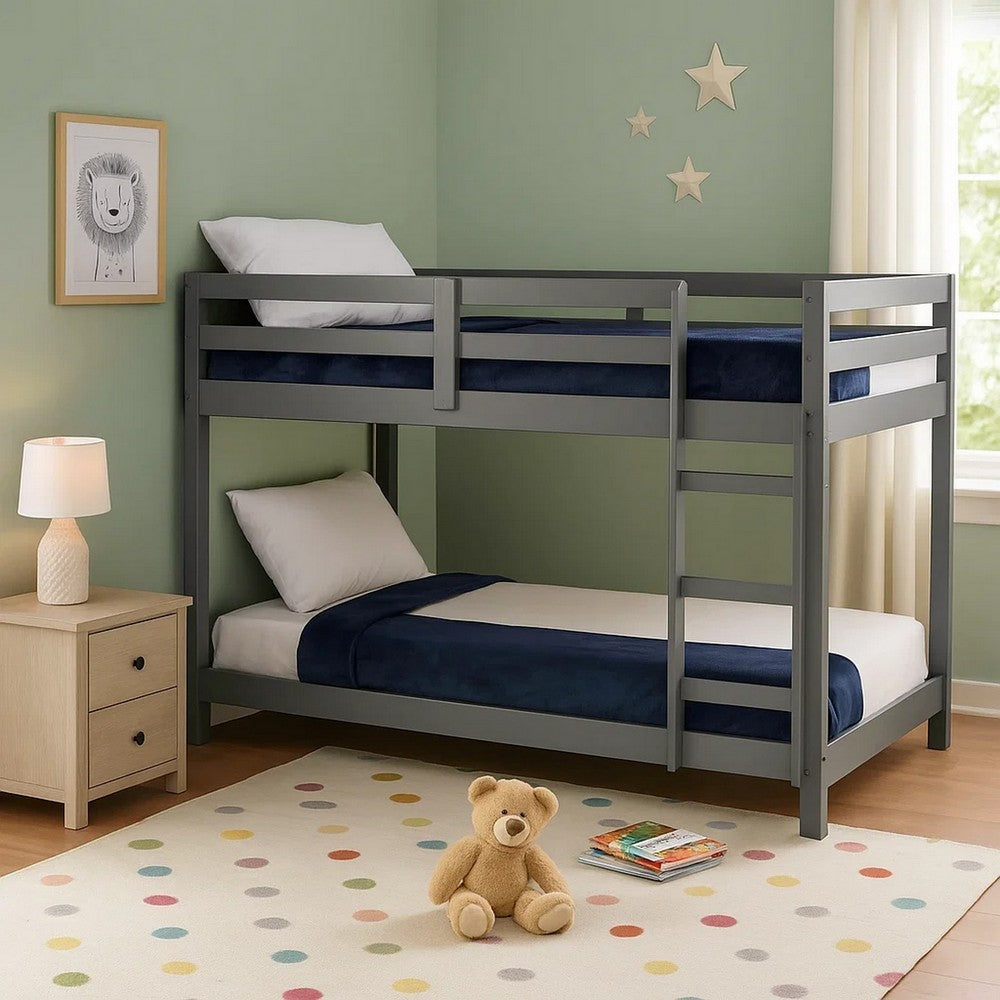 Loft Bed | Twin | Wood Frame | Built In Ladder | Gray