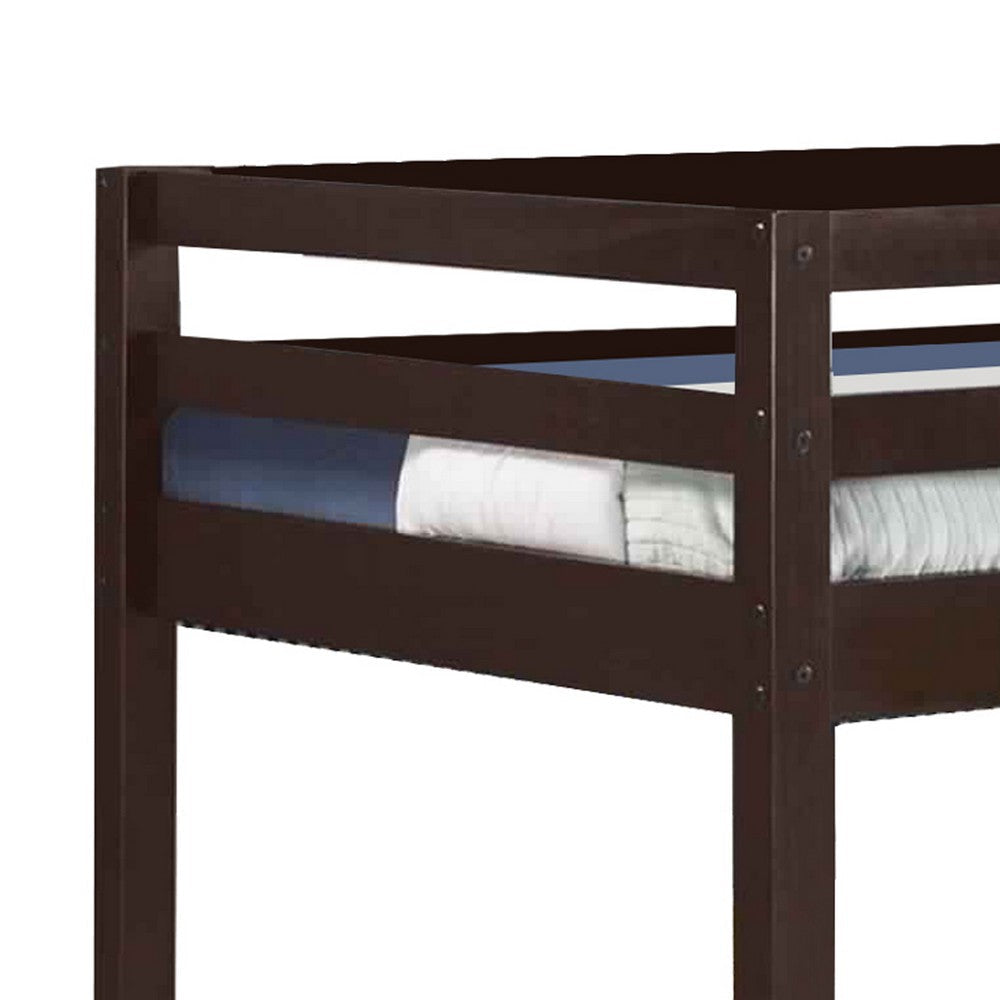 Twin Wooden Frame Loft Bed with Built In Ladder Espresso Brown BM226860