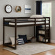Twin Wooden Frame Loft Bed with Built In Ladder, Espresso Brown