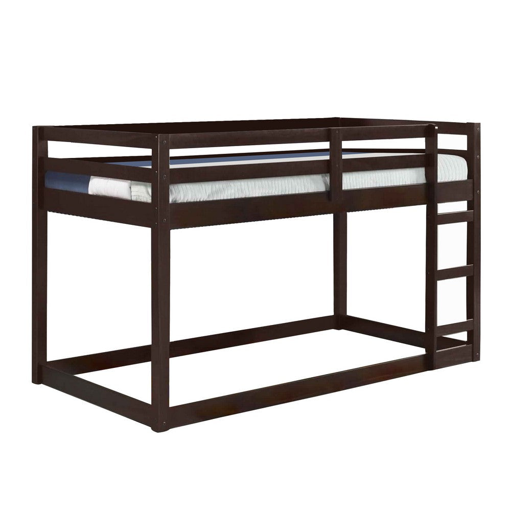 Twin Wooden Frame Loft Bed with Built In Ladder, Espresso Brown