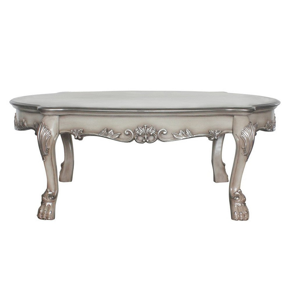 Scalloped Top Wooden Coffee Table with Claw Legs Support Antique Silver BM226898