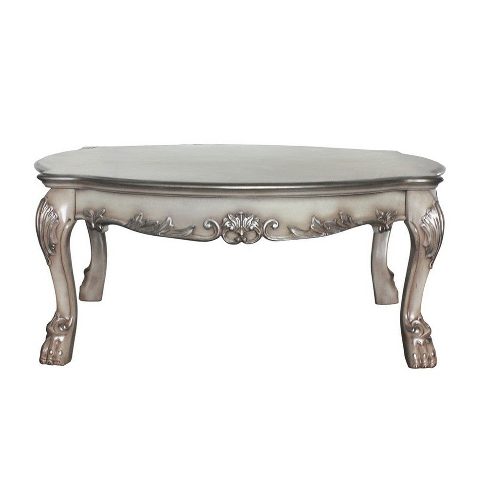 Scalloped Top Wooden Coffee Table with Claw Legs Support Antique Silver BM226898