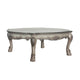 Scalloped Top Wooden Coffee Table with Claw Legs Support, Antique Silver