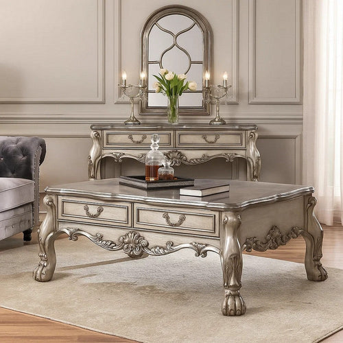 Coffee Table | 2 Drawer | Oversized Claw Legs | Antique Silver