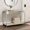Mirror Top Metal Console Table with Wooden Open Bottom Shelf, Silver