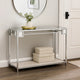 Mirror Top Metal Console Table with Wooden Open Bottom Shelf, Silver