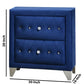 Velvet Upholstered 2 Drawer Wooden Nightstand with Faux Crustal Knobs, Blue By Casagear Home