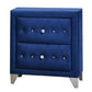Velvet Upholstered 2 Drawer Wooden Nightstand with Faux Crustal Knobs, Blue By Casagear Home