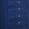 Velvet Upholstered 5 Drawer Wooden Chest with Faux Crustal Knobs Blue By Casagear Home BM226919