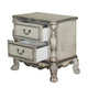 Traditional Wooden Nightstand with 2 Drawers and Carved Details Silver BM226924