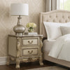 Traditional Wooden Nightstand with 2 Drawers and Carved Details, Silver