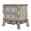 Traditional Wooden Nightstand with 2 Drawers and Carved Details, Silver