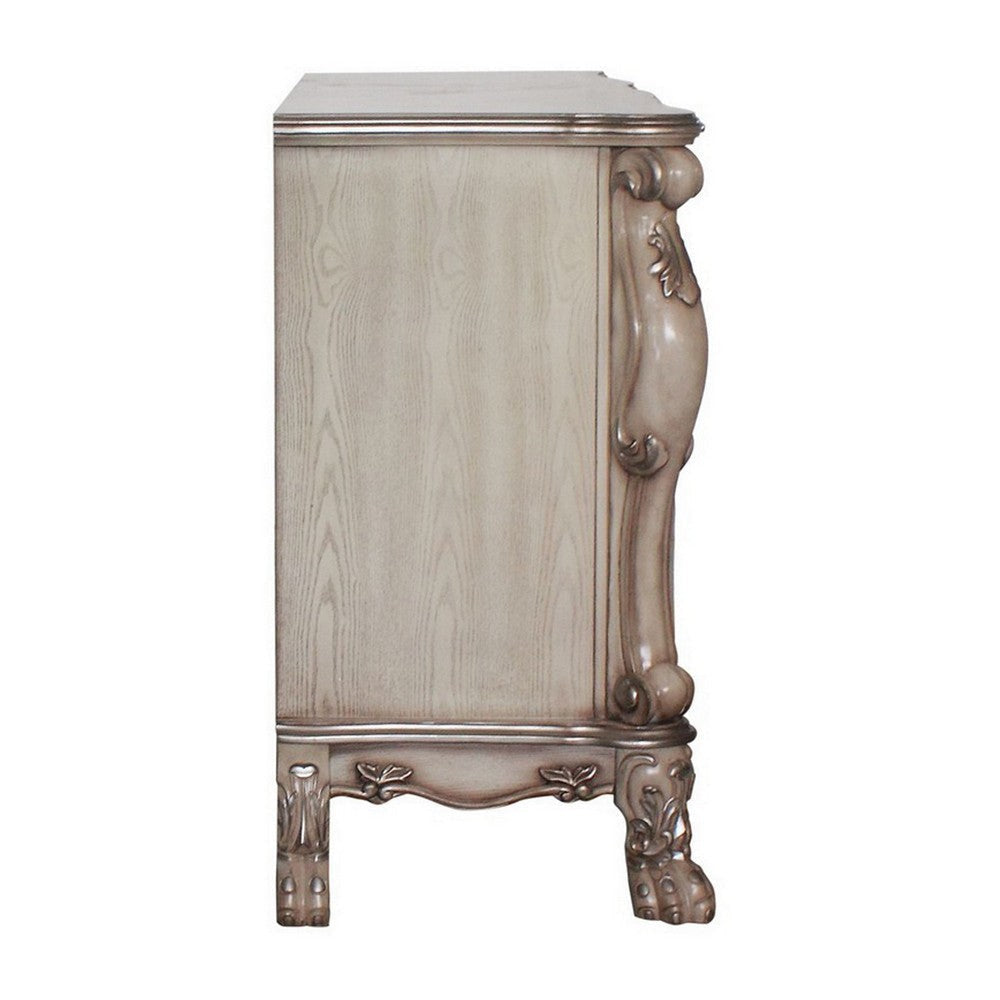 Traditional Wooden Nightstand with 7 Drawers and Carved Details Silver By Casagear Home BM226926