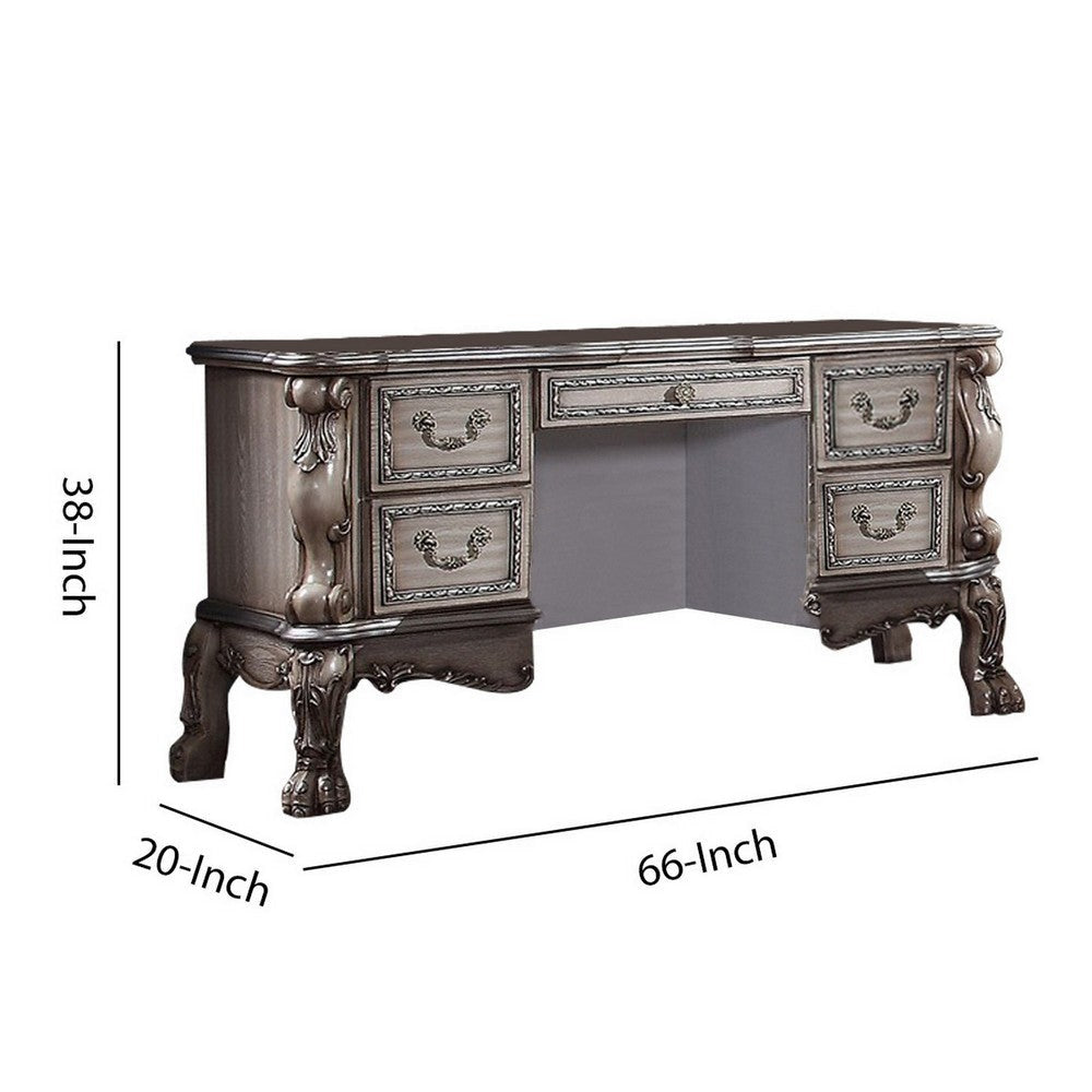 Traditional Wooden Nightstand with 7 Drawers and Carved Details Silver By Casagear Home BM226926