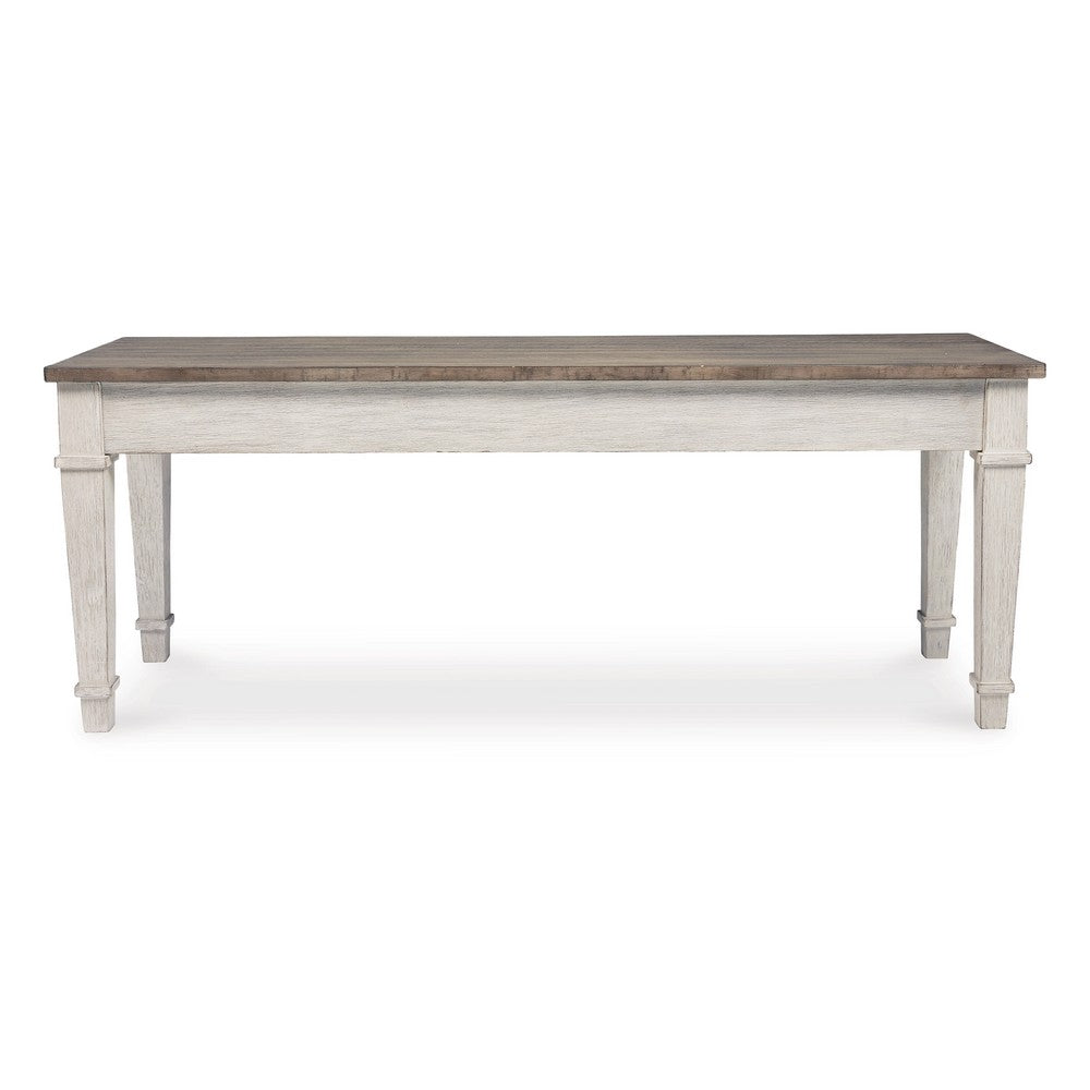 Rectangular Wooden Bench with Under seat Storage, Antique White and Brown By Casagear Home