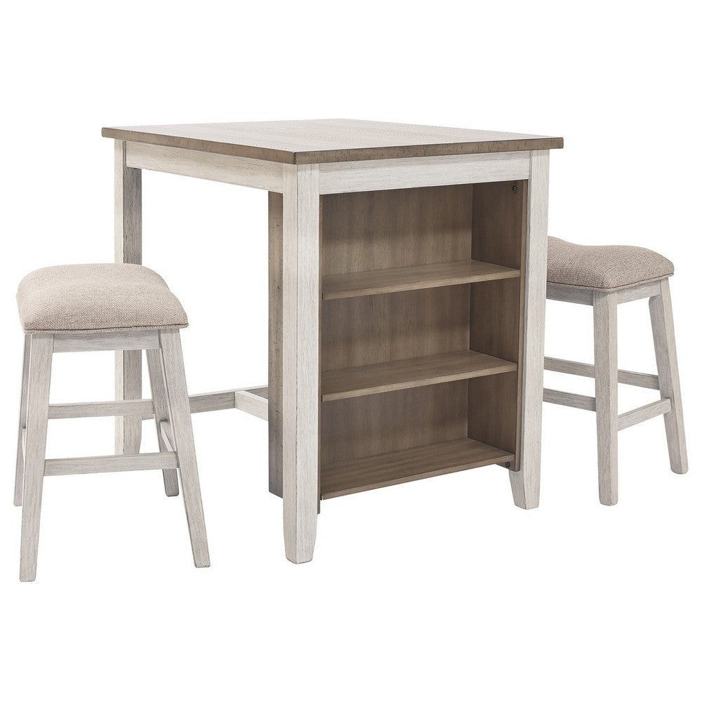 Dining Set | 3 Piece | Counter Height Table & Barstools | White & Brown