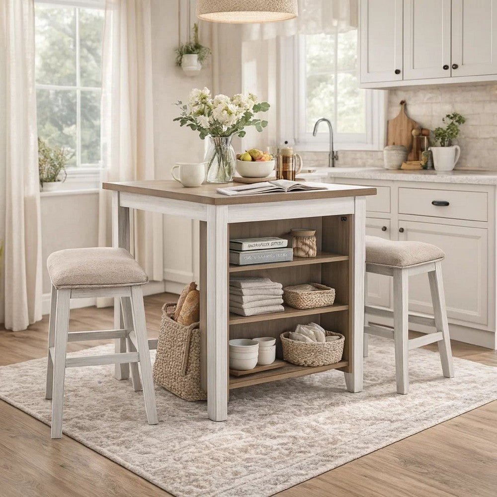 Dining Set | 3 Piece | Counter Height Table & Barstools | White & Brown