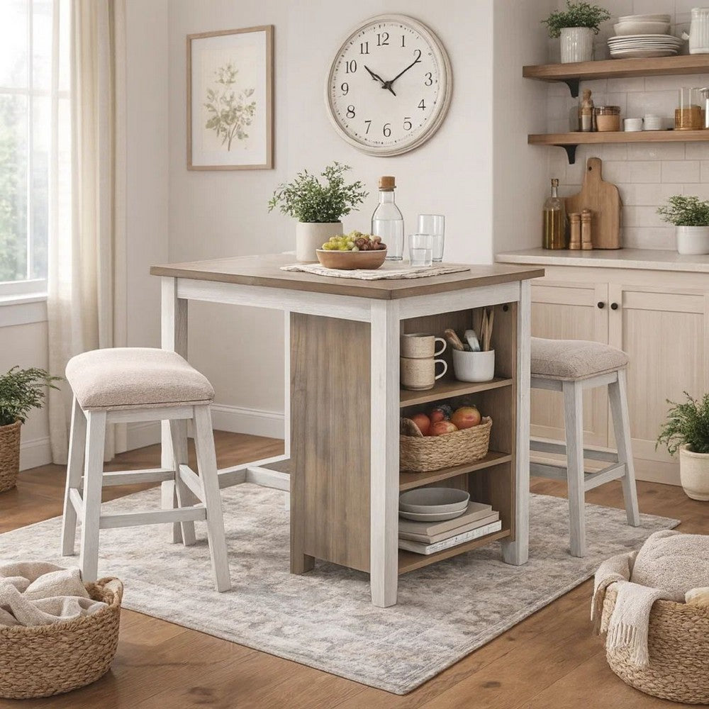 Dining Set | 3 Piece | Counter Height Table & Barstools | White & Brown