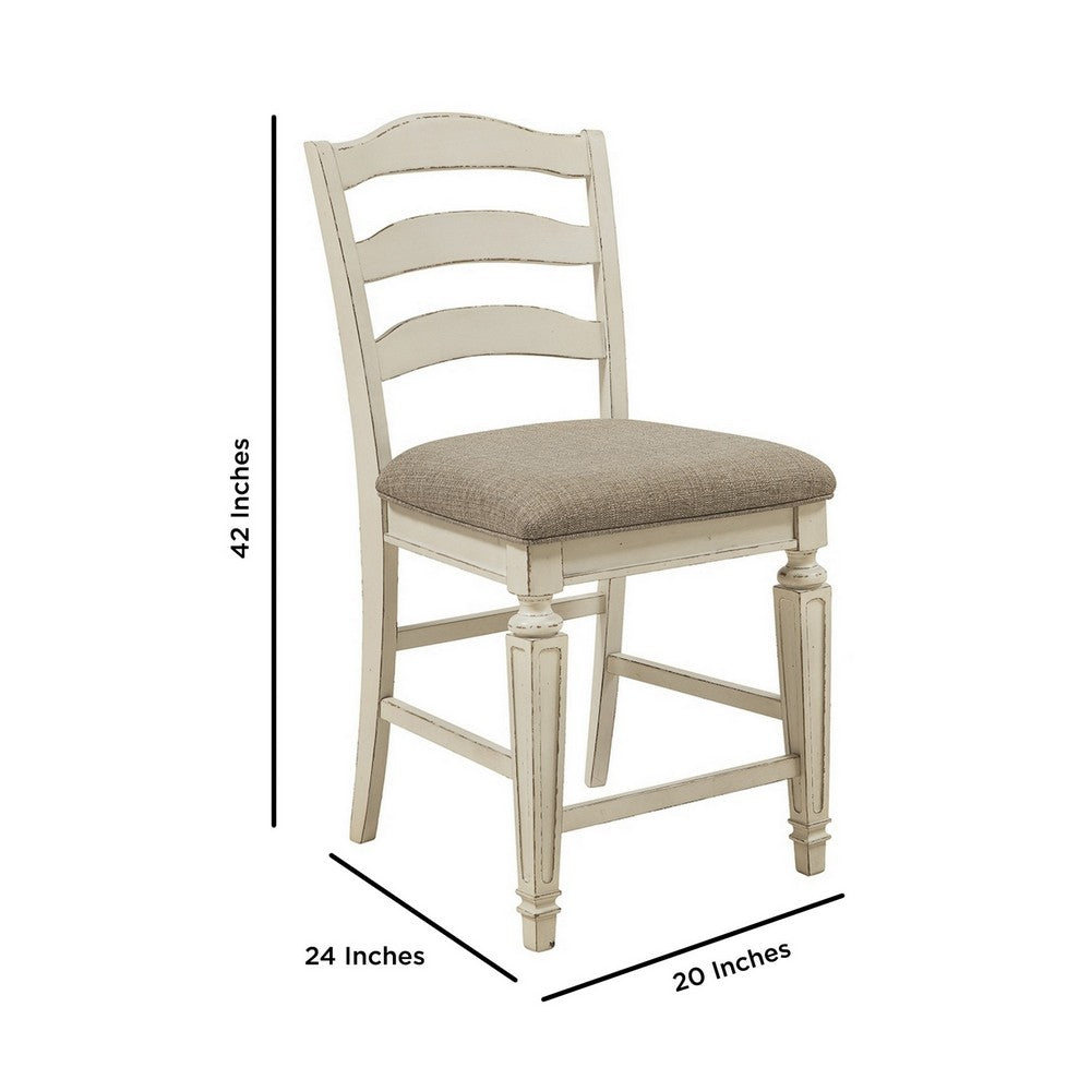 Fabric Upholstered Barstool with Ladder Back, Set of 2, White and Brown By Casagear Home