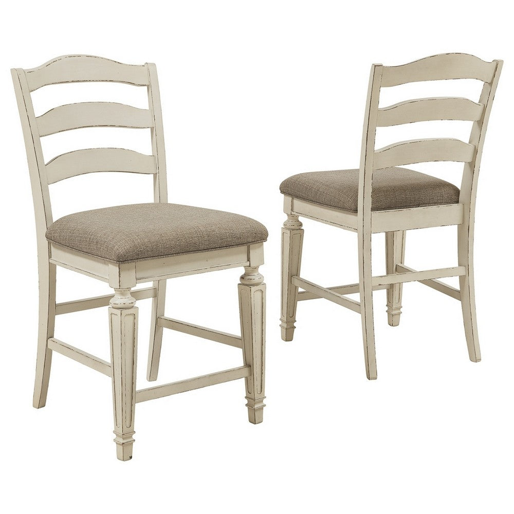 Fabric Upholstered Barstool with Ladder Back Set of 2 White and Brown By Casagear Home BM227049