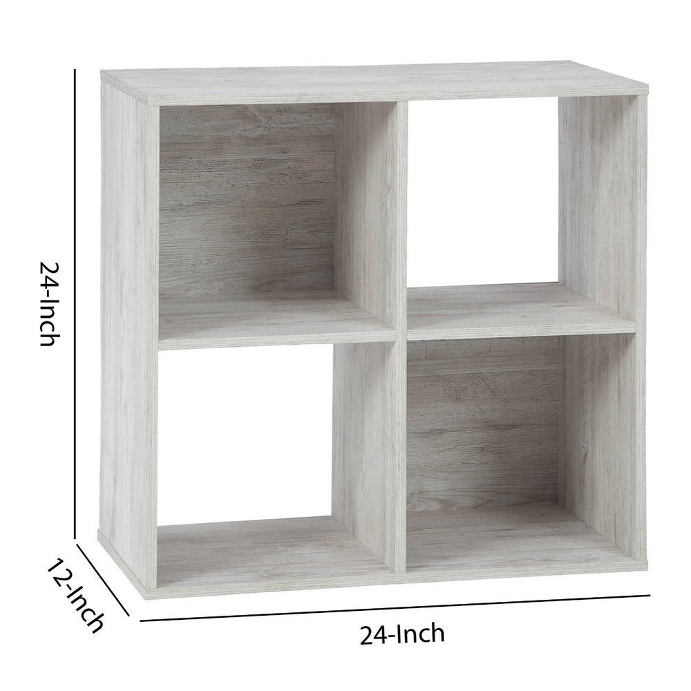 Organizer | 4 Cube | Wood | Grain Finish | Washed White