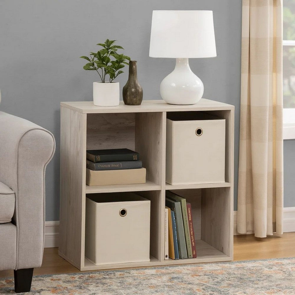 Organizer | 4 Cube | Wood | Grain Finish | Washed White