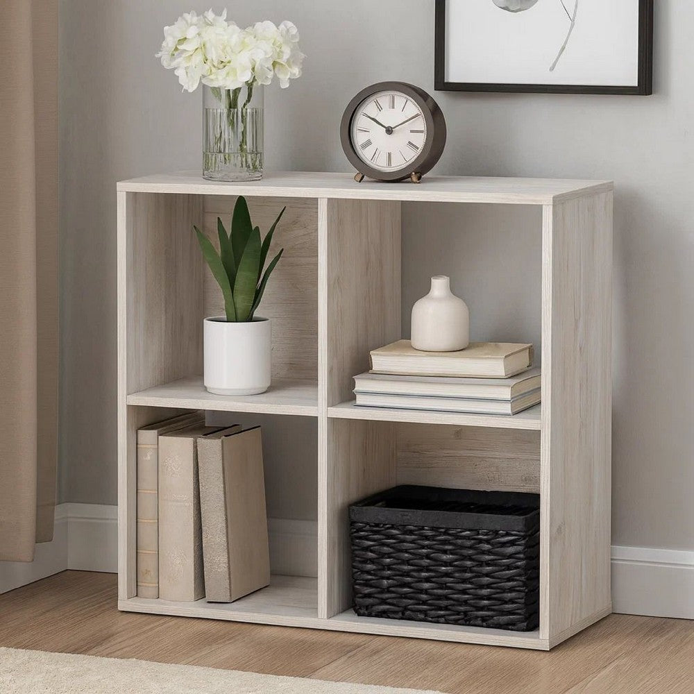 Organizer | 4 Cube | Wood | Grain Finish | Washed White