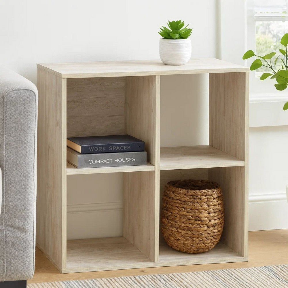 Organizer | 4 Cube | Wood | Grain Finish | Washed White