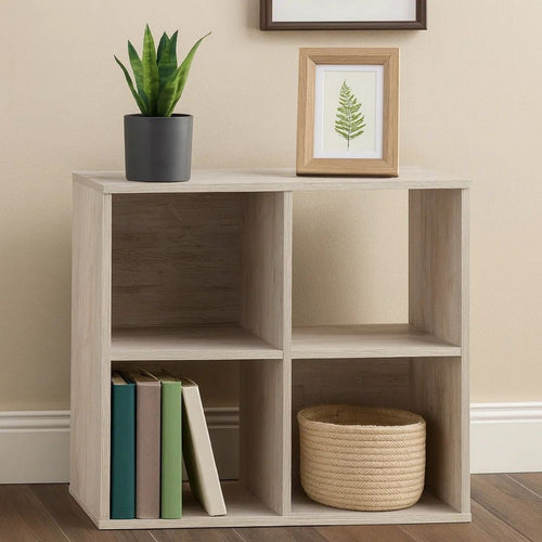 Organizer | 4 Cube | Wood | Grain Finish | Washed White