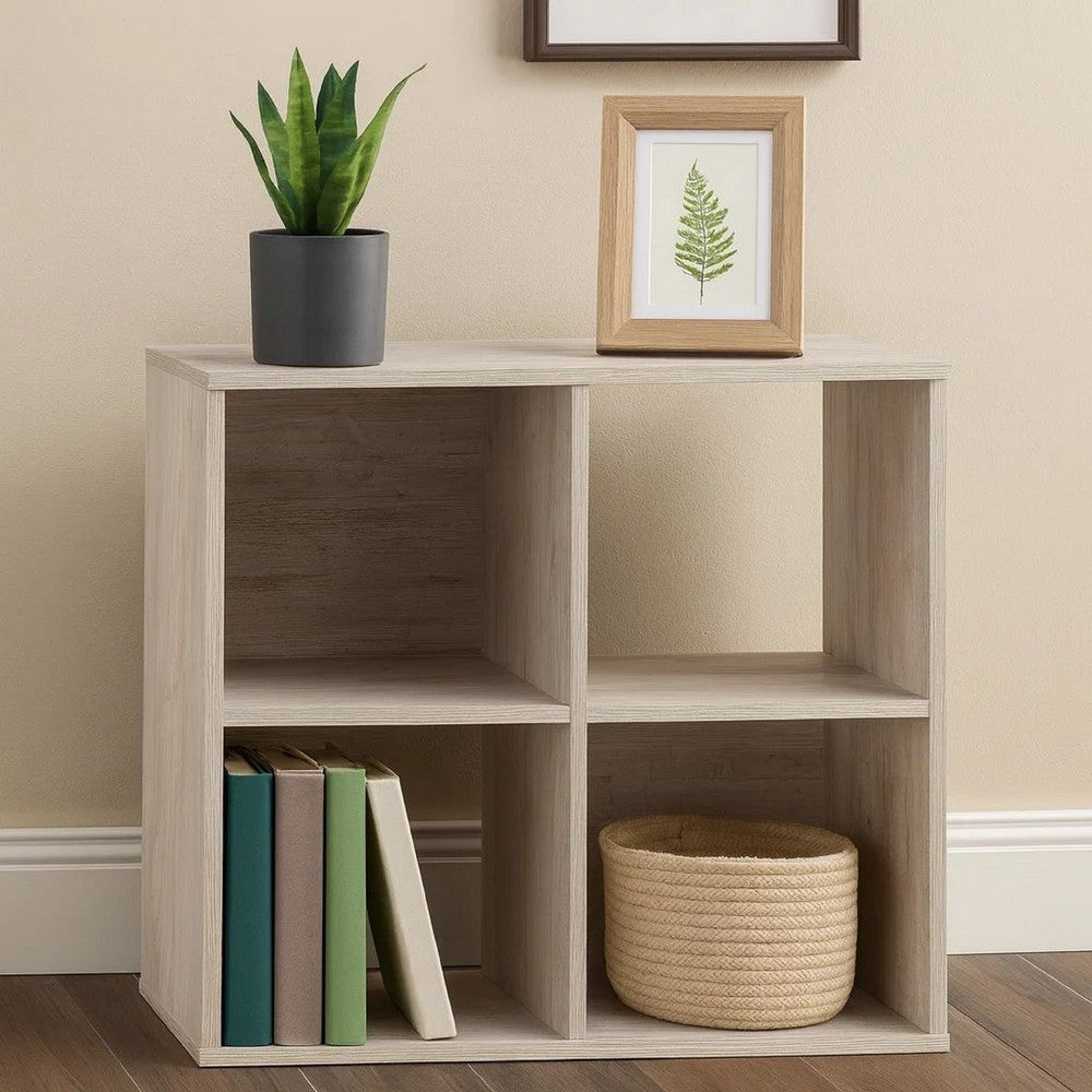 Organizer | 4 Cube | Wood | Grain Finish | Washed White