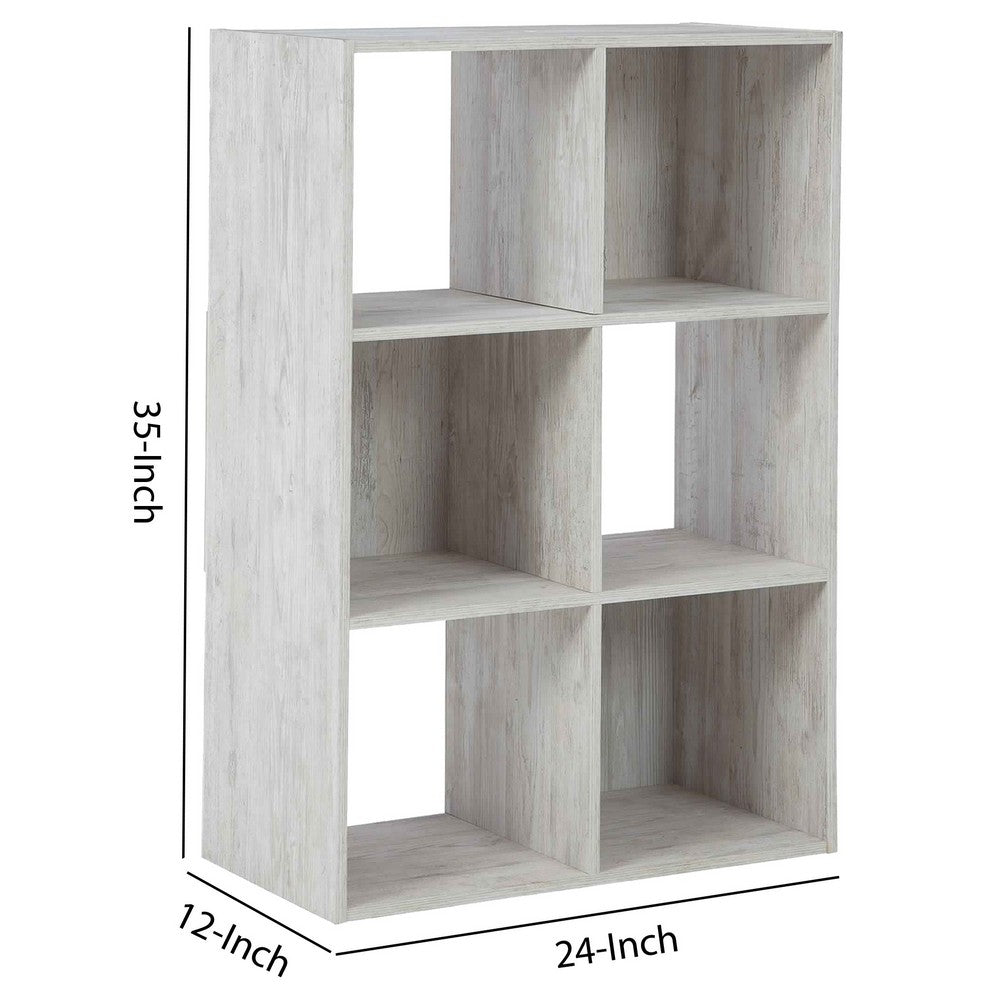 Ashley 6 Cube Wooden Organizer with Grain Details Washed White BM227057