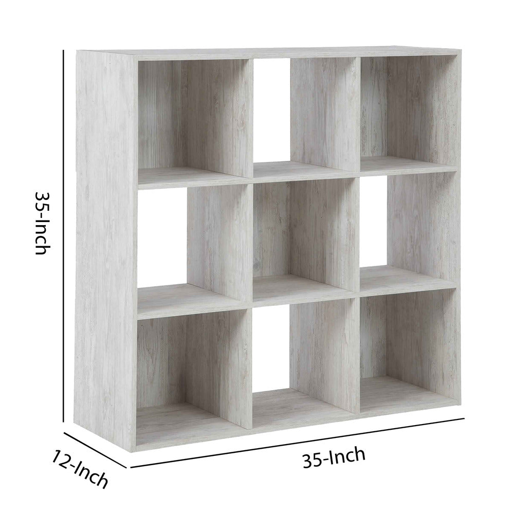 Ashley 9 Cube Wooden Organizer with Grain Details Washed White BM227058