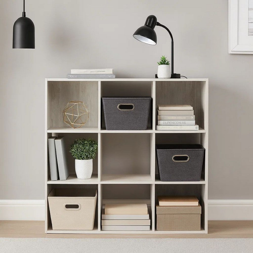 Ashley 9 Cube Wooden Organizer with Grain Details, Washed White