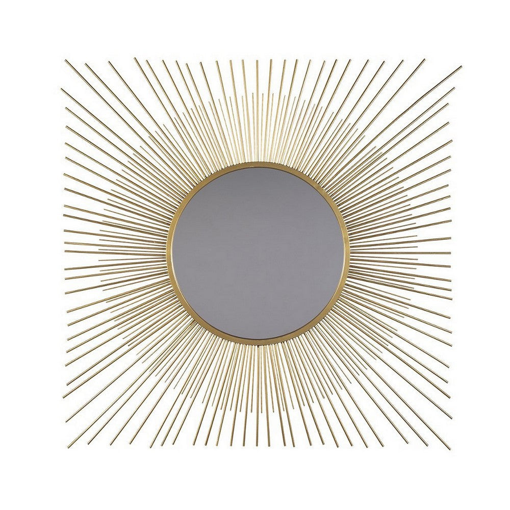 Round Accent Mirror with Sunburst Design, Gold and Silver By Casagear Home