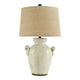 Table Lamp | Ceramic Vase Body | Fabric Shade | White & Beige