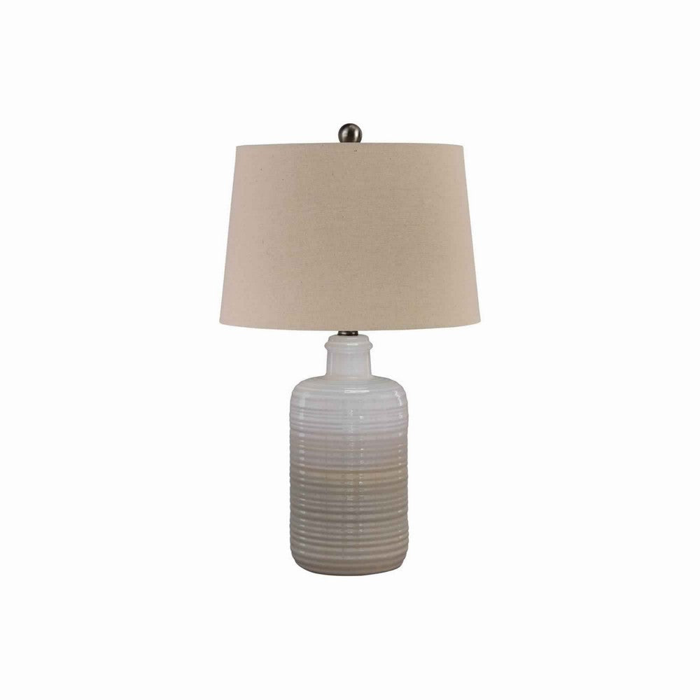 Table Lamp | Ceramic Body | Brushed Detail | Set of 2 | Beige & White BM227188
