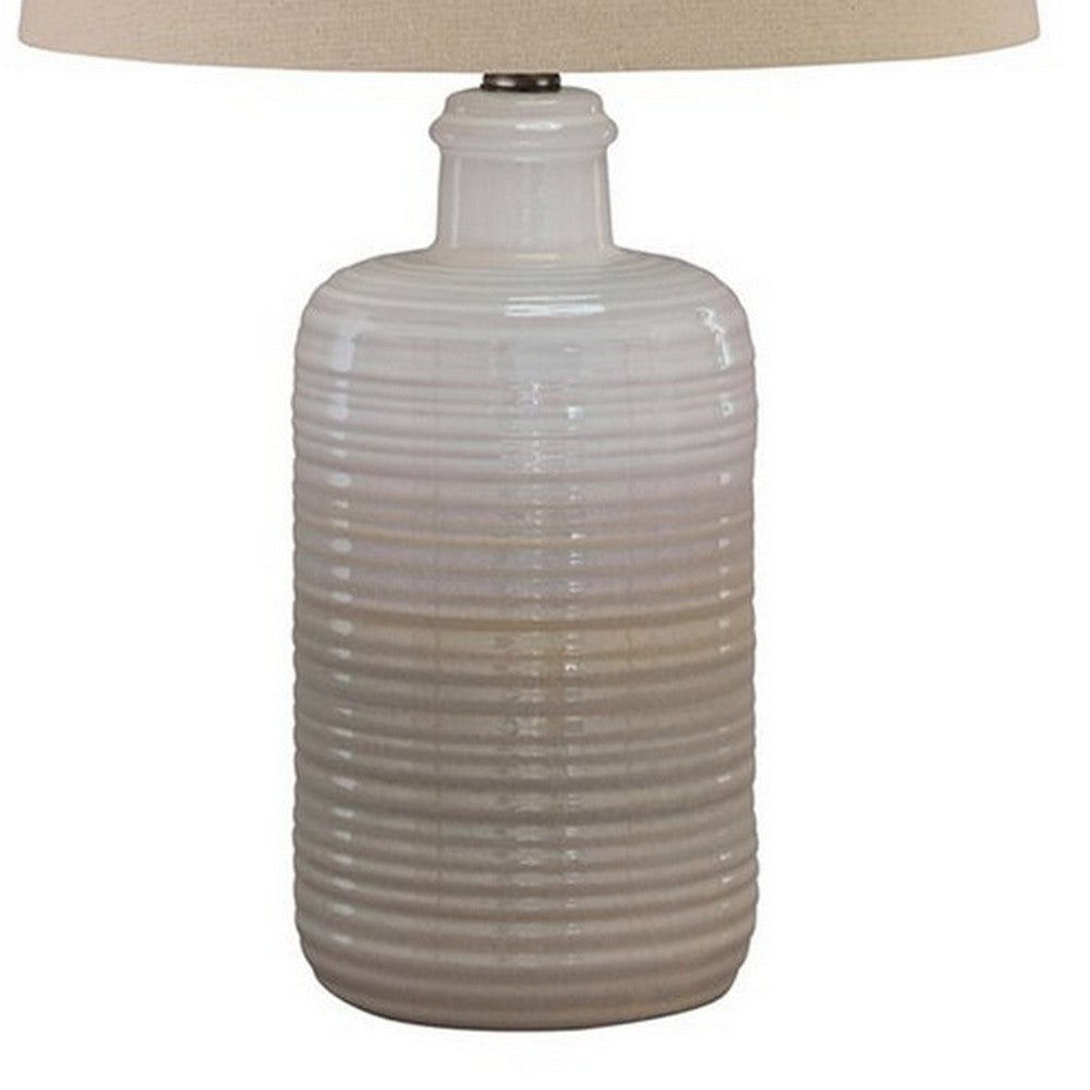 Table Lamp | Ceramic Body | Brushed Detail | Set of 2 | Beige & White BM227188