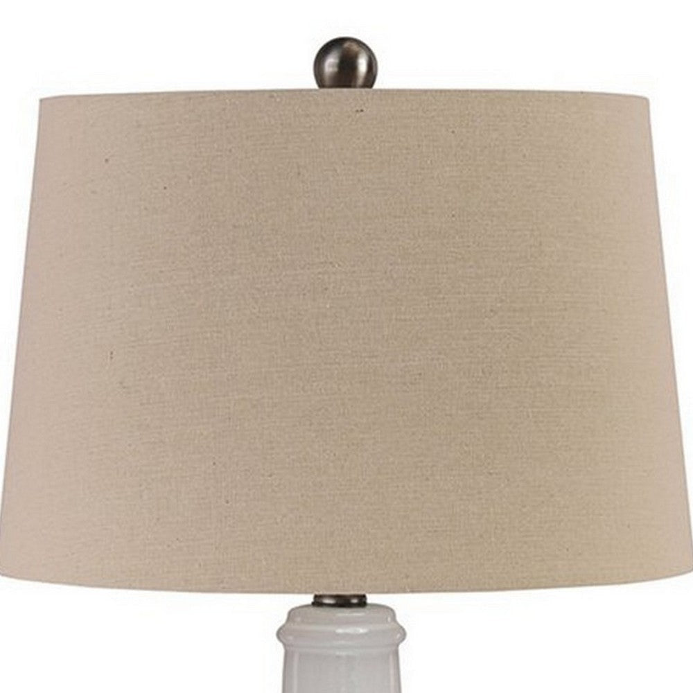 Table Lamp | Ceramic Body | Brushed Detail | Set of 2 | Beige & White BM227188