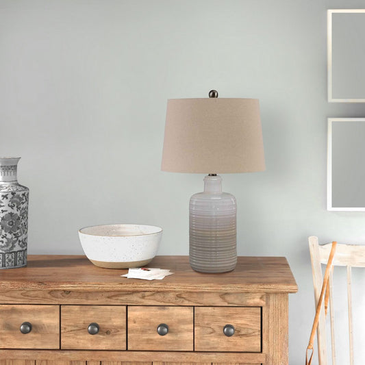 Table Lamp | Ceramic Body | Brushed Detail | Set of 2 | Beige & White