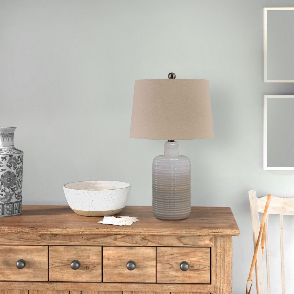 Table Lamp | Ceramic Body | Brushed Detail | Set of 2 | Beige & White