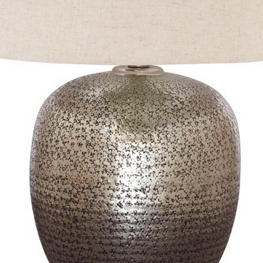 Bellied Table Lamp | Splotched Metal Body | 13" | Brass & Cream