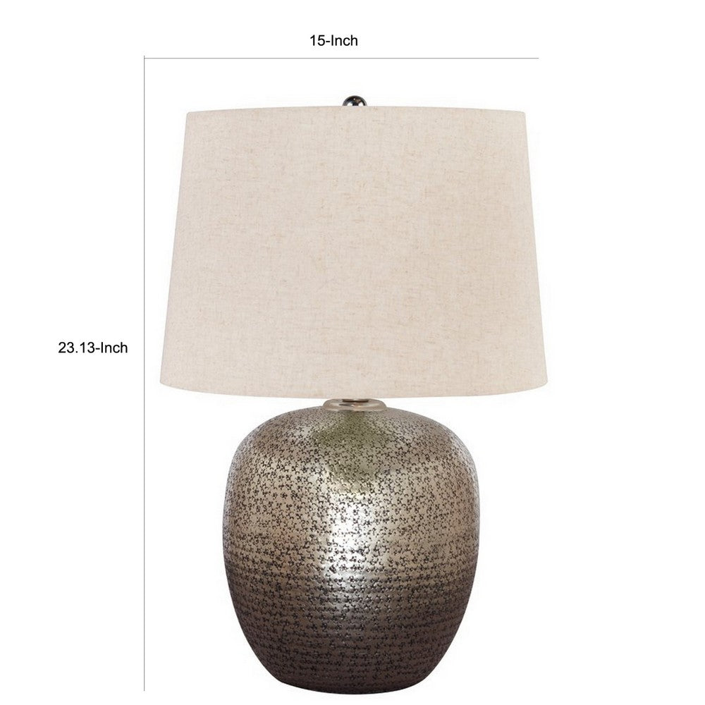 Bellied Table Lamp | Splotched Metal Body | 13" | Brass & Cream